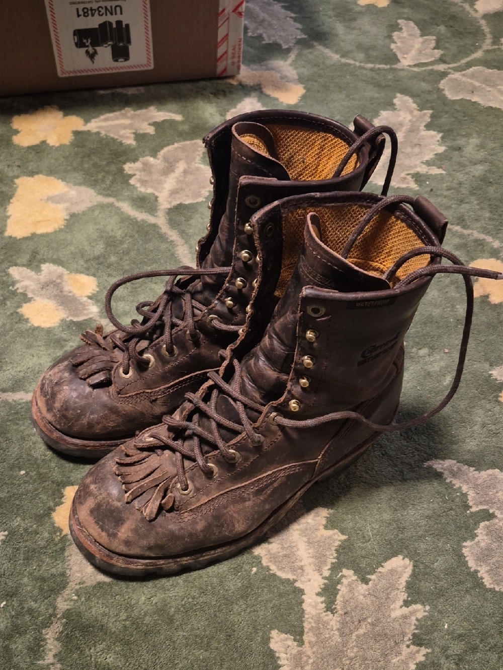 Chippewa Brown Leather Lace-Up Work Boots with Yellow Interior